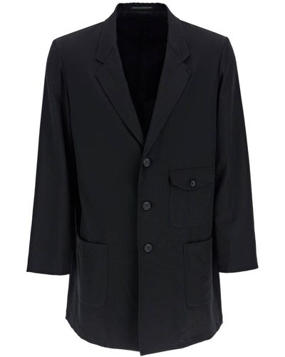 Yohji Yamamoto Oversized Wool Blazer With Openings - Black