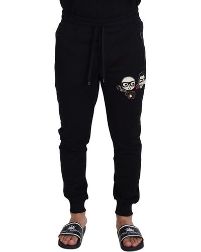 Dolce & Gabbana Cotton #dgfamily Sequined jogger Pants - Black