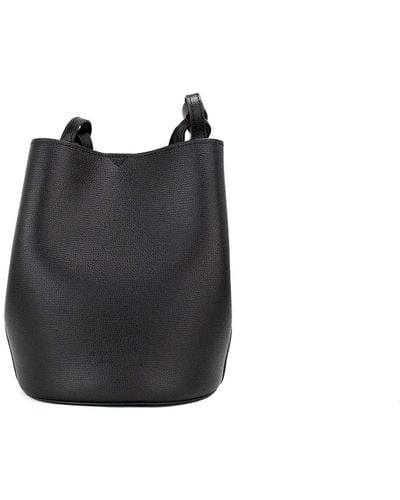 Burberry Small Leather & Haymarket Check Bucket Crossbody Bag - Black