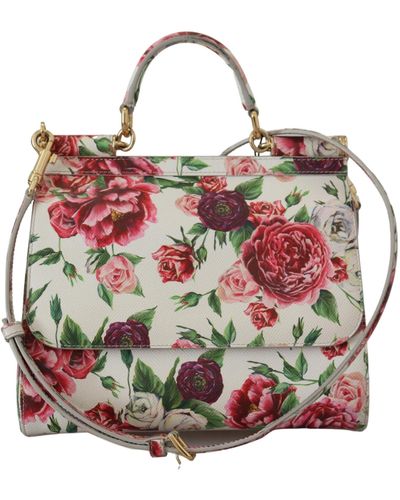 Dolce & Gabbana Floral Leather Borse Satchel Sicily Handbag - Red