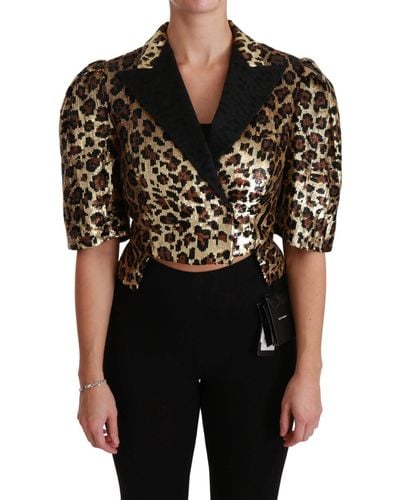 Dolce & Gabbana Gorgeous Blazer Jacket With Leopard Pattern And Floral Collar - Black