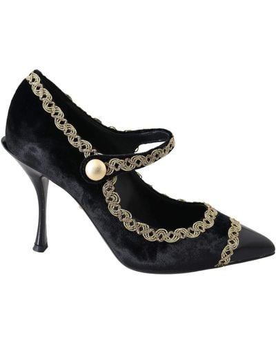 Dolce & Gabbana Dolce Gabbana Black Velvet Gold Mary Janes Pumps