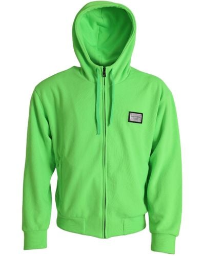 Dolce & Gabbana Neon Hooded Full Zip Top Sweater - Green