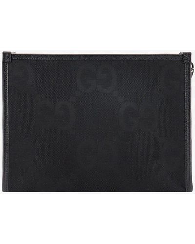 Gucci Leather Closure With Zip Clutches - Black