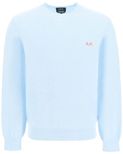 A.P.C. Martin Pullover With Logo Embroidery Detail - Blue