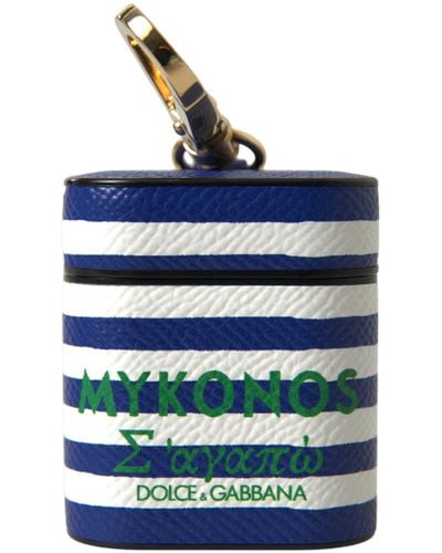 Dolce & Gabbana Chic Striped Leather Airpods Case - Blue