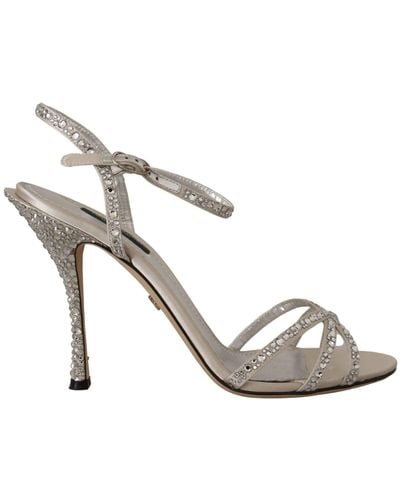 Dolce & Gabbana Crystal Covered Ankle Strap Sandals Shoes - White