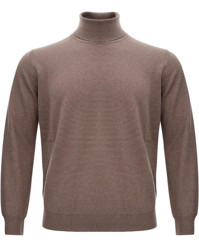 Kangra Dove Gray Wool Blend Turtleneck Sweater - Brown