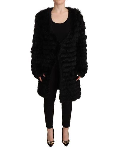 Just Cavalli Black Rabbit Fur Cardigan Long Sleeves Jacket