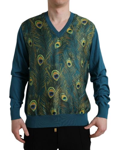 Dolce & Gabbana Green Peacock Feather Pullover Jumper