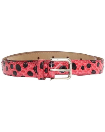 Dolce & Gabbana Pink Polka Snakeskin Silver Buckle Belt - Black