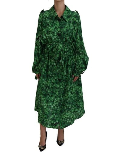 Dolce & Gabbana Silk Leaves Print Trench Jacket - Green