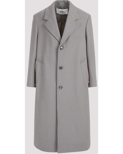 Ami Paris Taupe Oversized Wool Coat - Grey