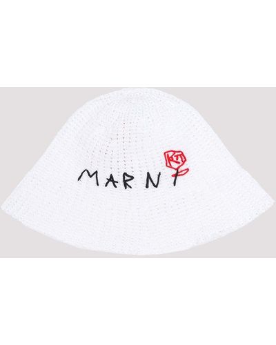 Marni White Crochet Cotton Bucket Hat