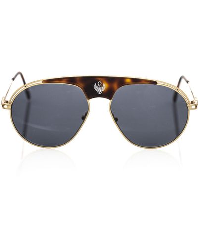 Frankie Morello Elegant Shield Sunglasses With Havana Accent - Blue
