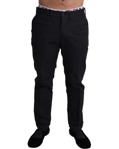 Dolce & Gabbana Black Cotton Stretch Dress Formal Trouser Pants