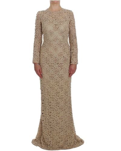 Dolce & Gabbana Floral Lace Sheath Maxi Dress - Natural