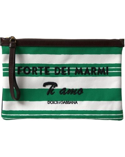 Dolce & Gabbana Stripes Cotton Printed Clutch Bag - Green