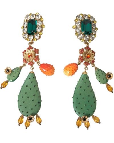 Dolce & Gabbana Cactus Crystal Clip On Jewellery Dangling Earrings - White