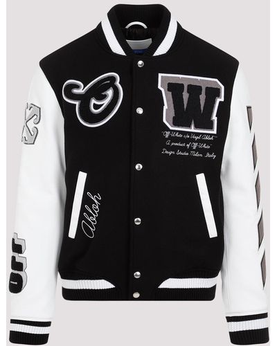 Off-White c/o Virgil Abloh Black Varsity Wool Leather Jacket