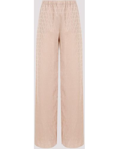 Valentino Poudre Beige Silk Jacquard Trousers - Pink