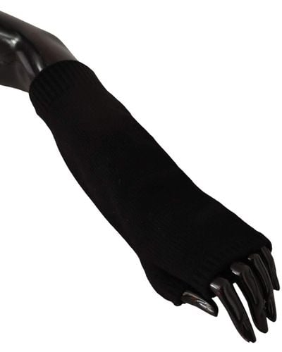 Dolce & Gabbana Knitted Fingerless Elbow Length Gloves Cashmere - Black
