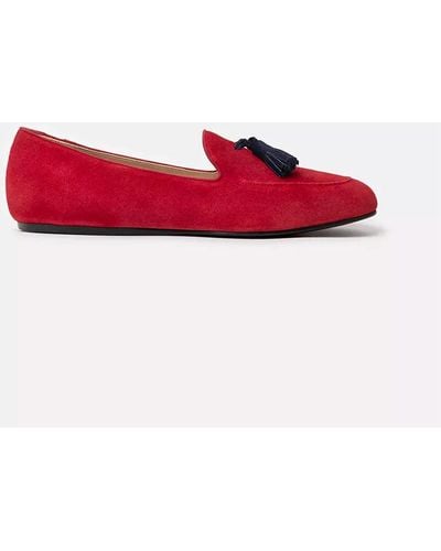 Charles Philip Elegant Suede Leather Moccasins With Tassel Detail - Red