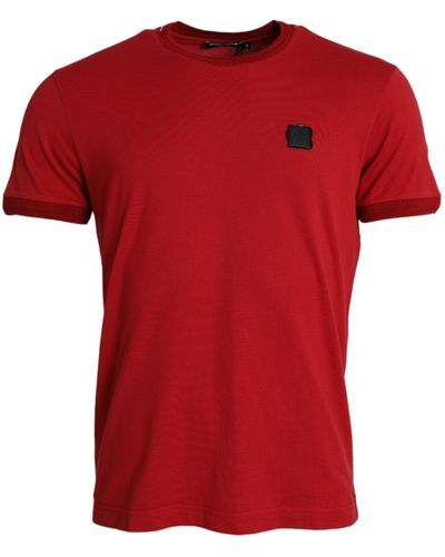 Dolce & Gabbana Logo Patch Cotton Crew Neck T-Shirt - Red