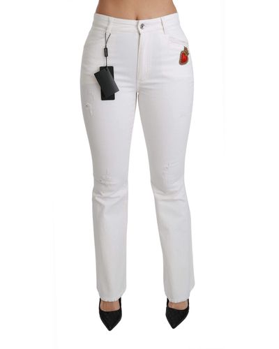 Dolce & Gabbana Heart Flared Stretch Cotton Trousers - White