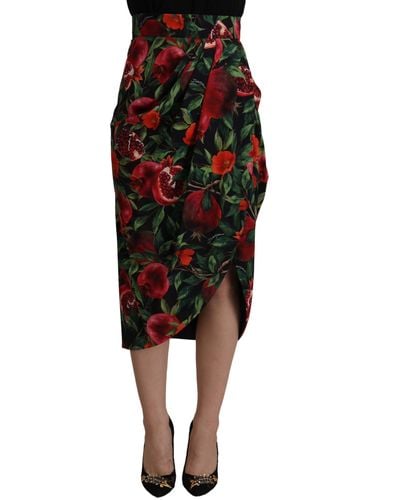 Dolce & Gabbana Chic Midi Wrap Skirt With Fruit Motif - Black