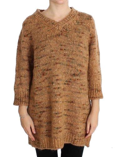 Pink Memories Wool Blend Knitted Oversize Sweater - Brown