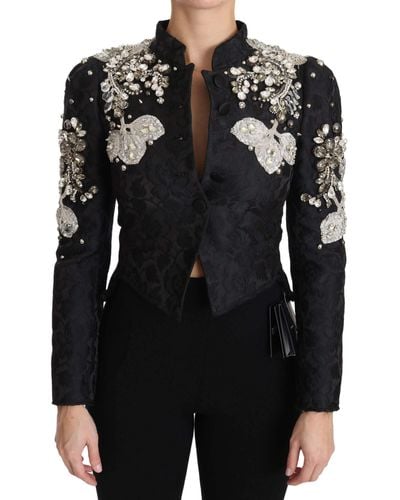 Dolce & Gabbana Jacquard Crystal Floral Jacket Black Jkt2403
