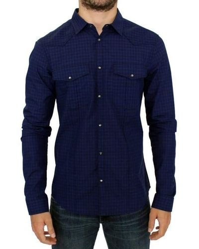CoSTUME NATIONAL C'n'c Checkered Cotton Shirt - Blue