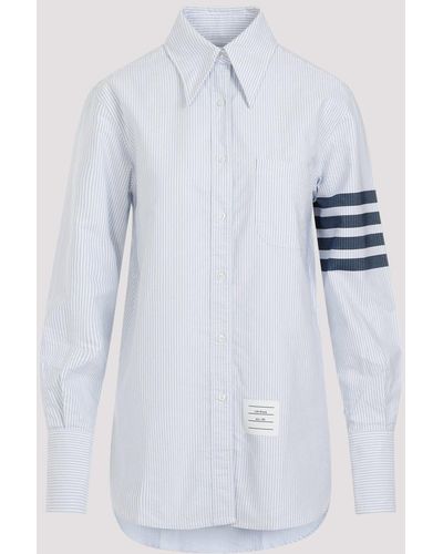 Thom Browne Blue Exaggerated Collar Easy Fit Cotton Shirt - White