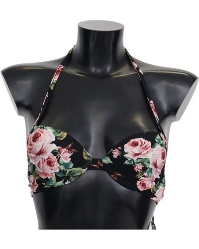 Dolce & Gabbana Roses Print Swimsuit Beachwear Bikini Tops - Black