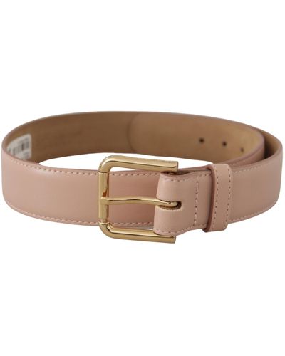 Dolce & Gabbana Light Pink Calf Leather Gold Metal Waist Buckle Belt - Black