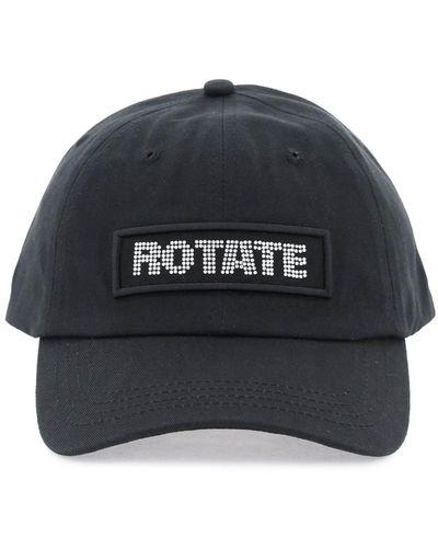 ROTATE BIRGER CHRISTENSEN Cotton Baseball Cap With Rhinestone Logo - Black