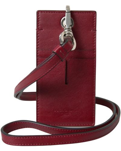 Dolce & Gabbana Red Leather Lanyard Logo Slim Card Holderwallet