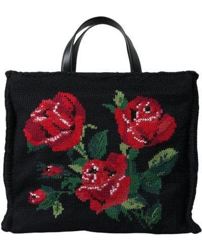 Dolce & Gabbana Chic Embroidered Floral Tote - Black