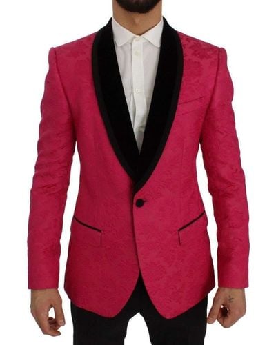 Dolce & Gabbana Dolce Gabbana Floral Brocade Slim Blazer Jacket - Red