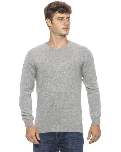 Conte Of Florence Crew Neck Solid Color Sweater - Gray