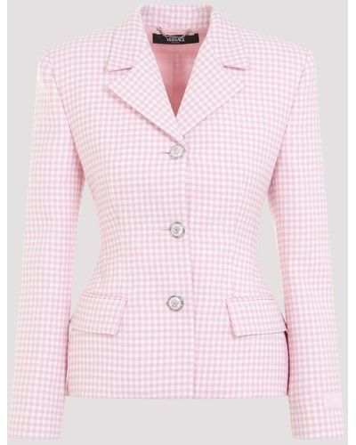Versace Pastel Pink Virgin Wool Vichy Informal Jacket