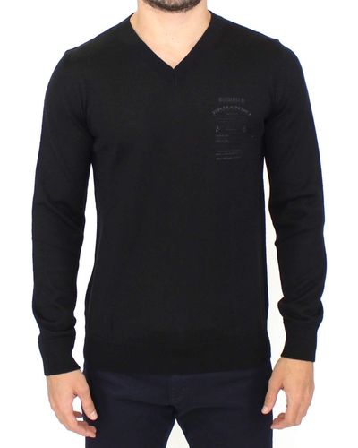 Ermanno Scervino Elegant V-Neck Wool Blend Sweater - Black