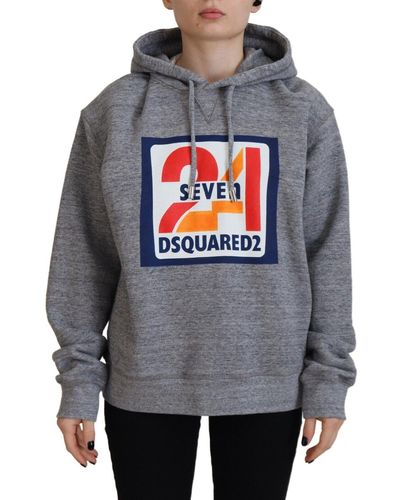 DSquared² Grey Logo Print Cotton Hoodie Sweatshirt Jumper