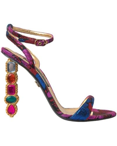 Dolce & Gabbana Jacquard Crystals Sandals Shoes - Blue