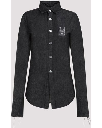 Ludovic de Saint Sernin Anthracite Slim Logo Denim Cotton Shirt - Black