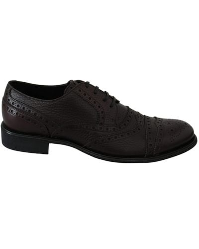 Dolce & Gabbana Brown Leather Brogue Derby Dress Shoes - Black