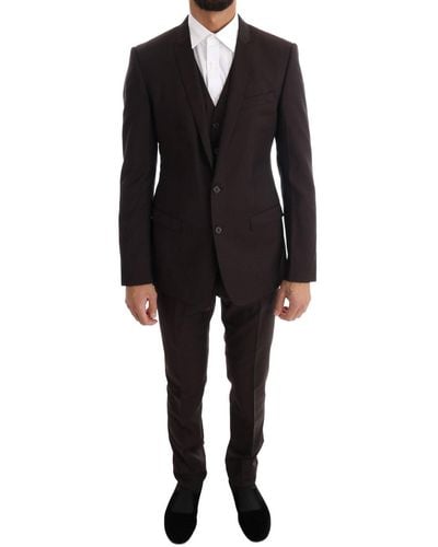 Dolce & Gabbana Brown Striped Gold Slim Fit Piece Suit - Black