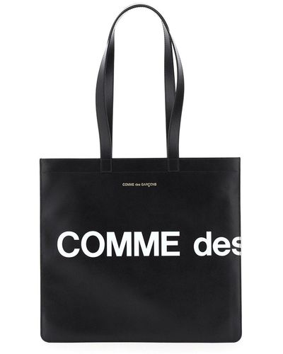 Comme des Garçons Leather Tote Bag With Logo - Black