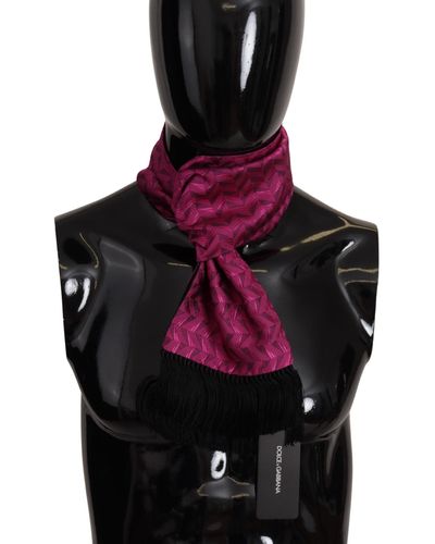 Dolce & Gabbana Magenta Geometric Patterned Shawl Fringe Silk Scarf - Black
